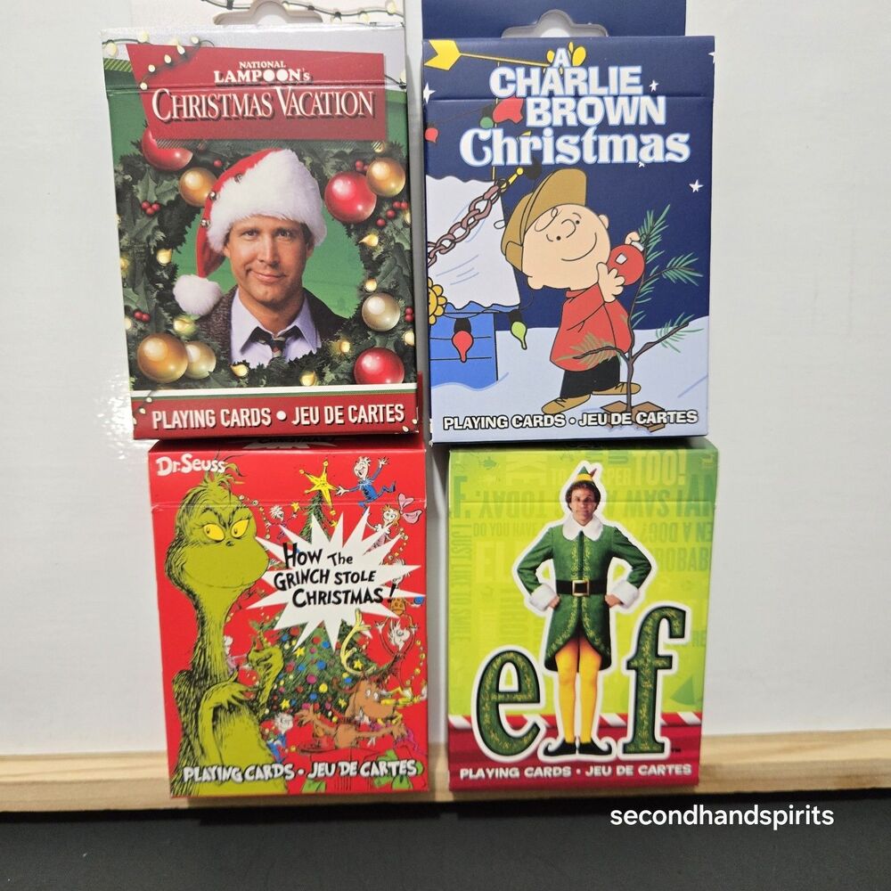 CHRISTMAS Playing Cards Lot of 4 ~Elf Story Charlie Brown Xmas Vacation Grinch